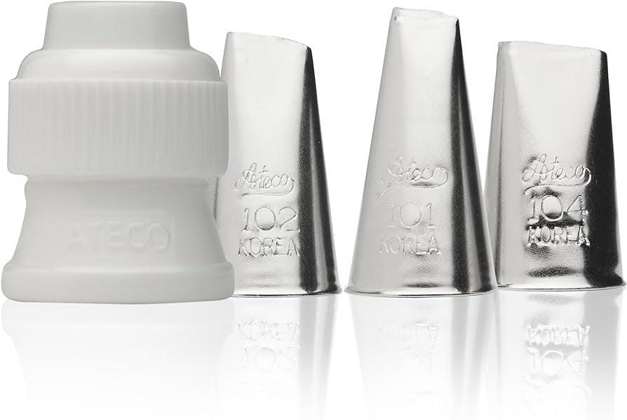 Ateco - 4 Piece Ruffle Decorating Tube Set, Includes Stainless Steel Tips: 030, 040, 070 & One Standard Coupler - ZXASQW