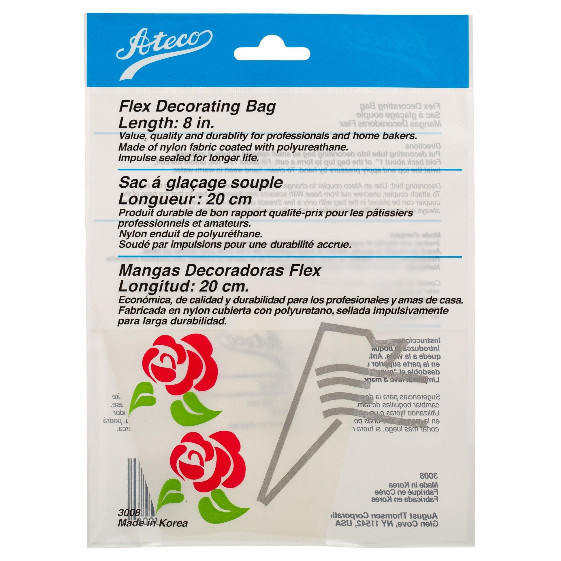 Ateco Flex Decorating Bag, Coated Nylon, 8-Inch, Reusable Baking Supply, White - ZXASQW