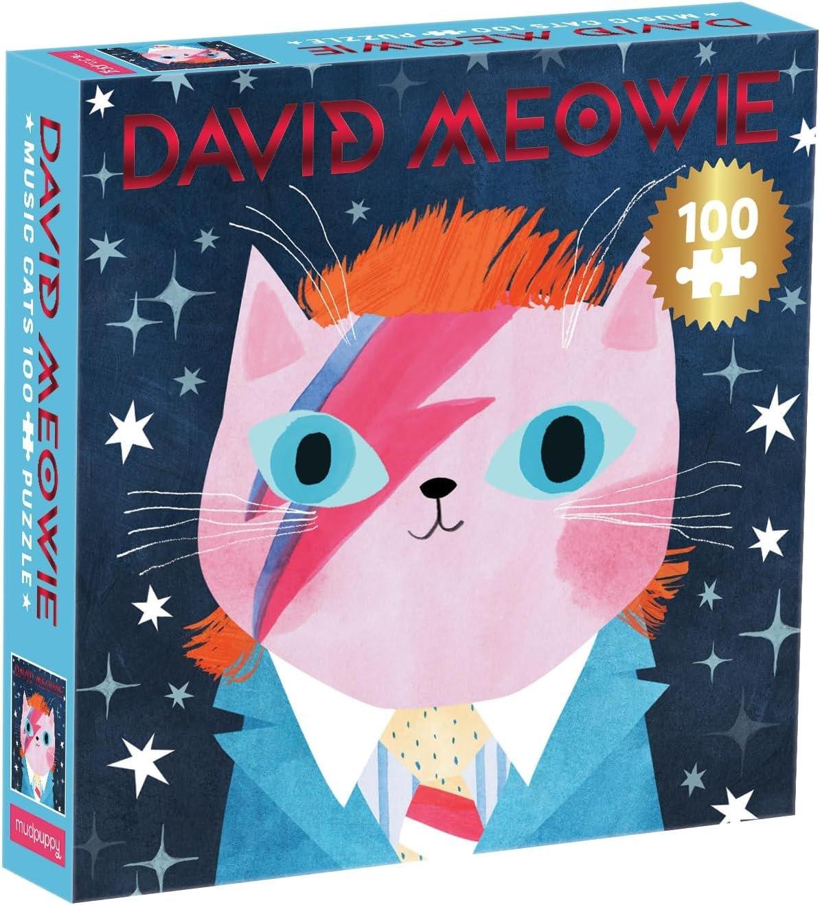 David Meowie Music Cats 100 Piece Puzzle from Mudpuppy - Introduce a Music Legend with This Jigsaw Puzzle for Kids, Foil Embellishments, 14" x 14", Ages 6+ - ZXASQW