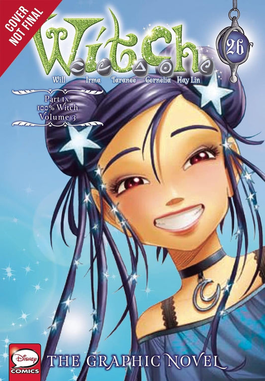 Cover of "W.I.T.C.H.: The Graphic Novel, Part IX. 100% W.I.T.C.H., Vol. 1 (Volume 26)" graphic novel featuring a smiling young woman with dark hair adorned with star-shaped accessories, representing the W.I.T.C.H.
by Disney (Creator), Linda Ghio (Translator), Katie Blakeslee (Letterer) & 0 more