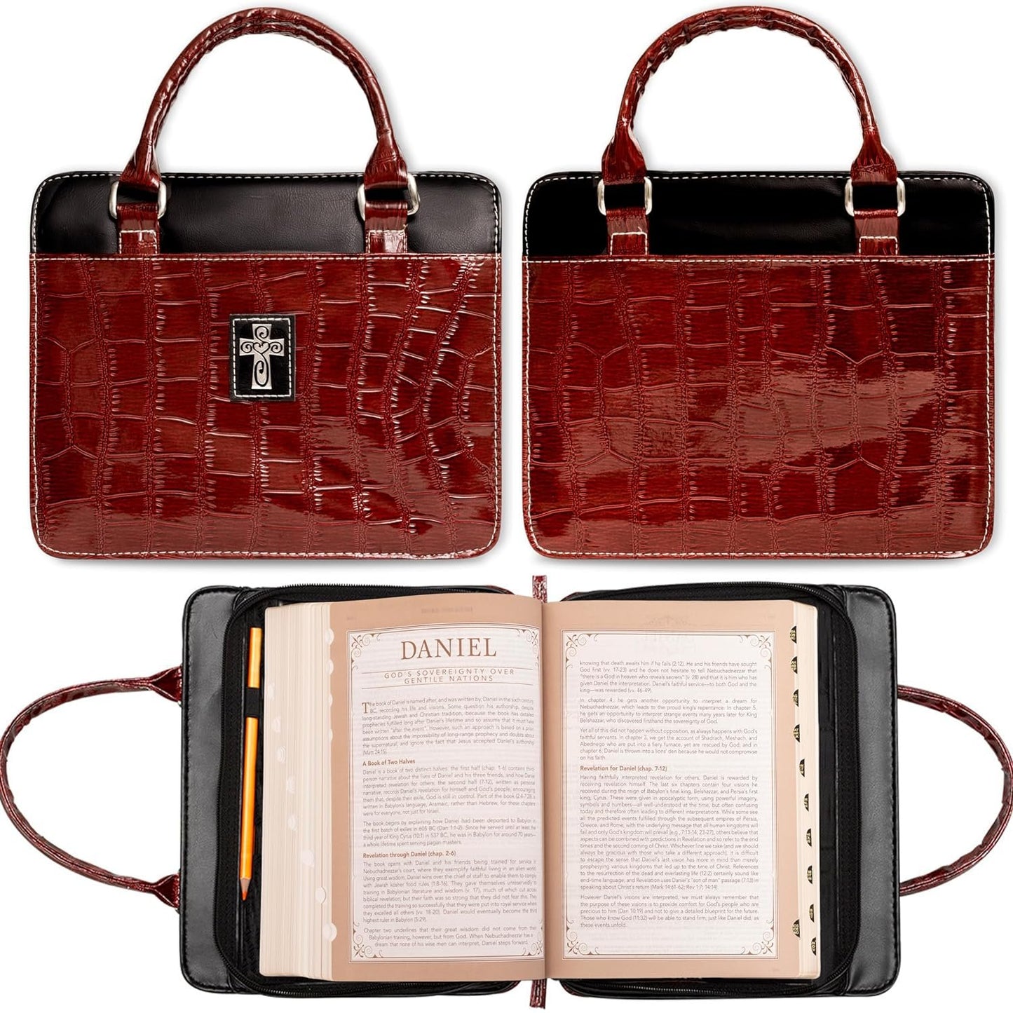 Christian Art Gifts Women's Fashion Bible Cover Purse Style, Burgundy Crocodile Faux Leather, Large